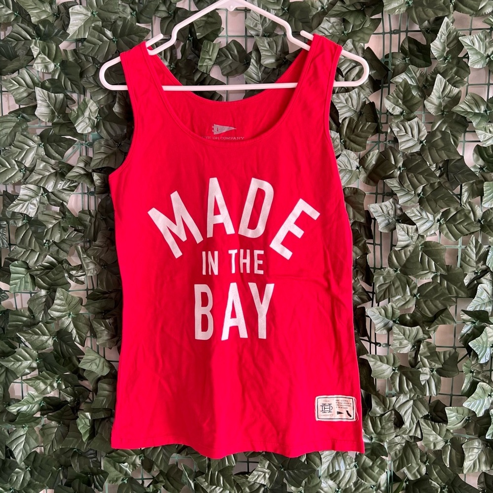 The DH company Red Tank Top with 'Made in the Bay' Print
